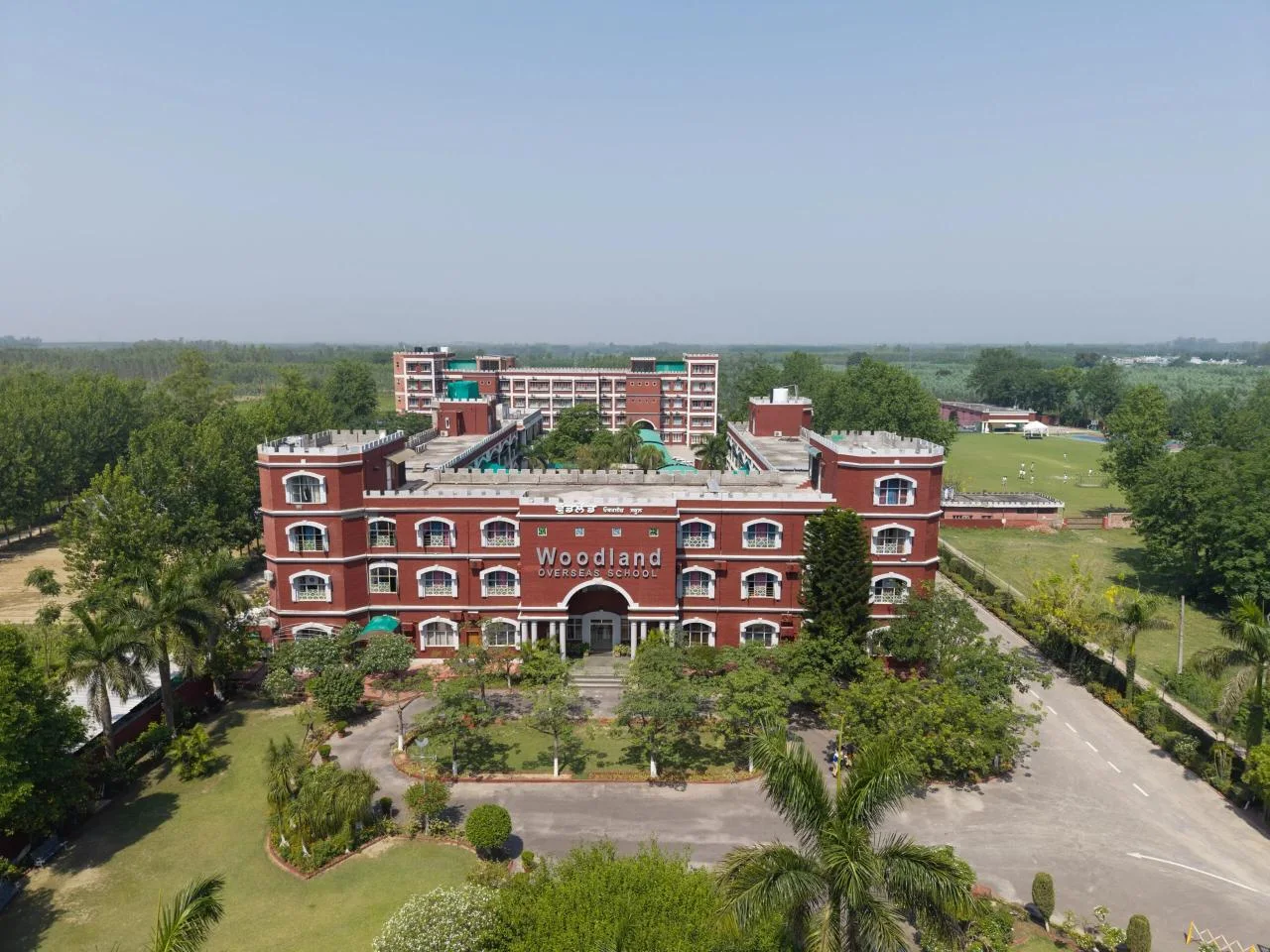 Aerial view of Woodland Overseas School campus in Hoshiarpur