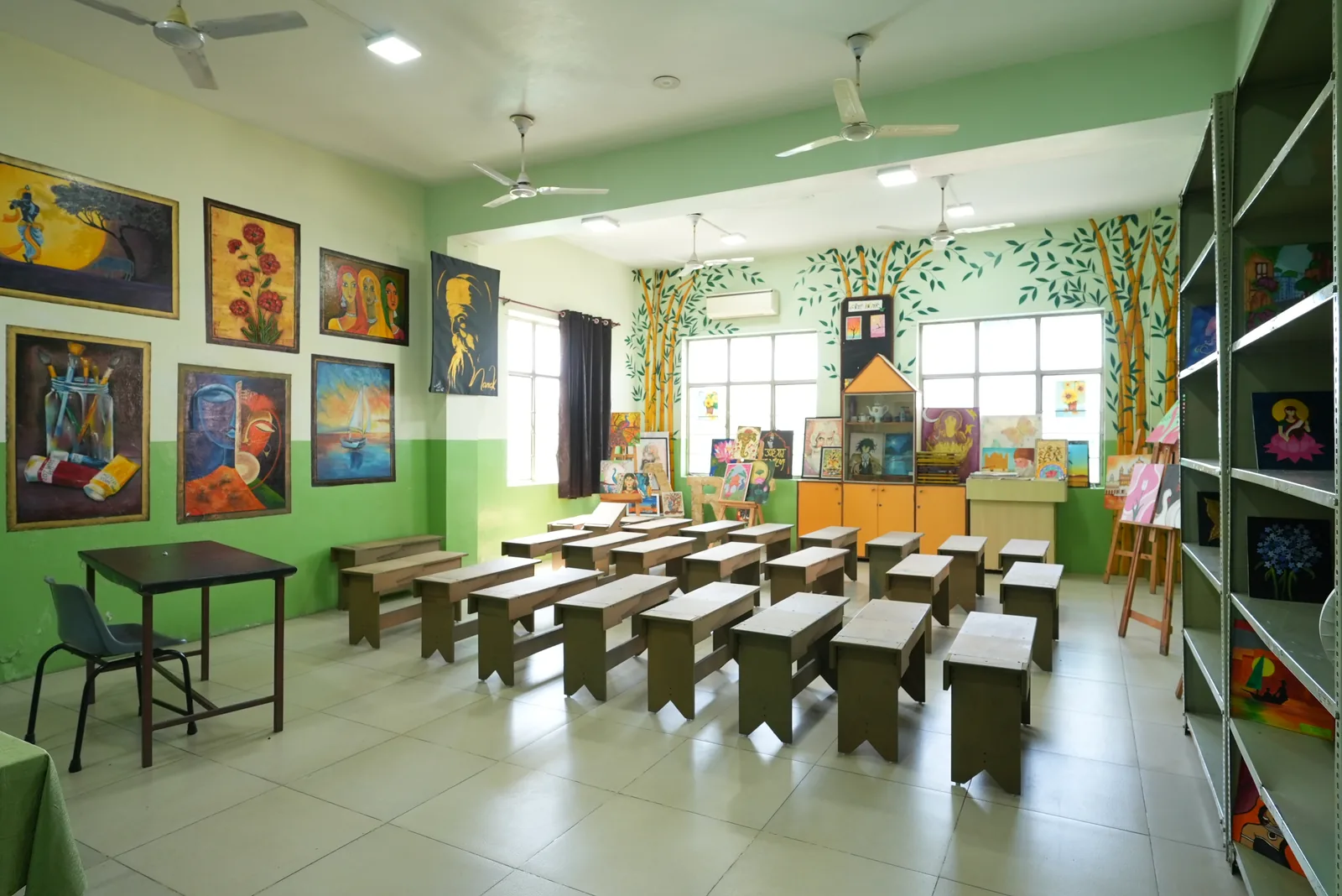 Art room with student benches