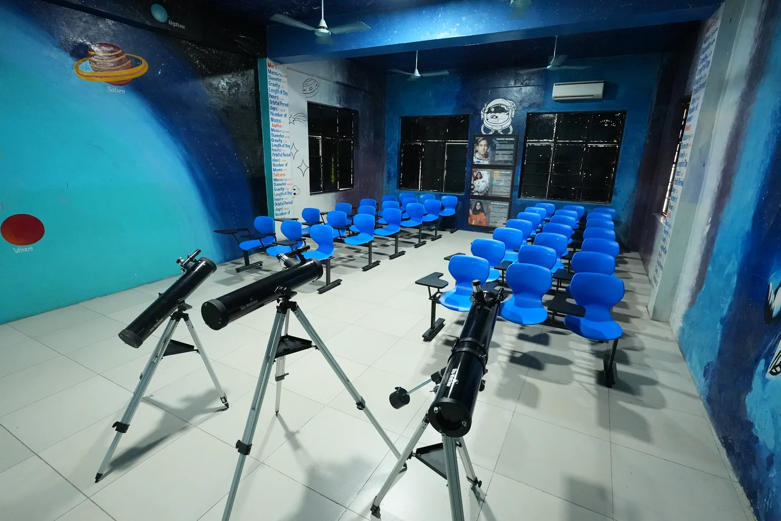 Astronomy lab telescopes and planet murals